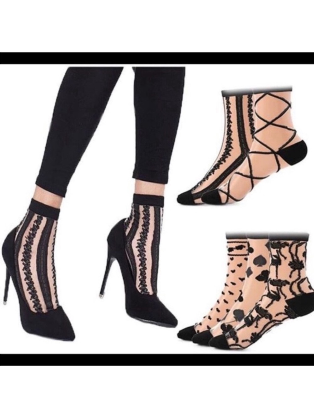 5 Pairs Ultra Thin Socks Black Sheer Mesh Transparent Socks Lace Fishnet